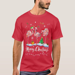 Lustige Flamingo Lichter Weihnachtsmann Hut Pullov T-Shirt