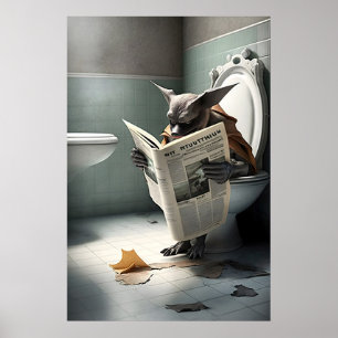 Lustige Fledermaus-Badezimmer-Druck Lesen Zeitung Poster