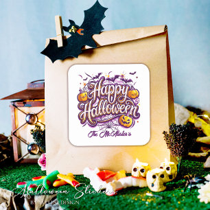 Lustige Fledermäuse und Kürbisse Frohes Halloween Quadratischer Aufkleber
