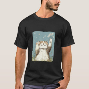 Lustige Fluffige Katze mit fliegenden Löwenzahnsam T-Shirt