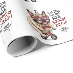 Lustige Französische Bulldogge Geburtstags Fahrrad Geschenkpapier
