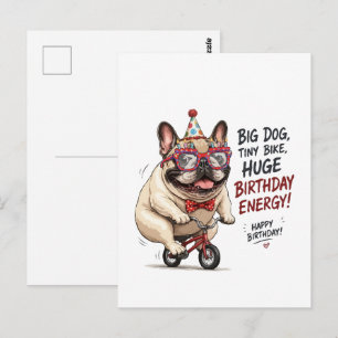 Lustige Französische Bulldogge Geburtstags Fahrrad Postkarte