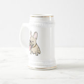 Lustige französische Bulldogge mit der enormen Bierglas (Vorderseite Links)