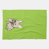 Lustige französische Bulldogge mit der enormen Geschirrtuch (Horizontal)