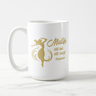 Lustige Frau Gold Mittleres Alter Immer Noch Heiß Kaffeetasse