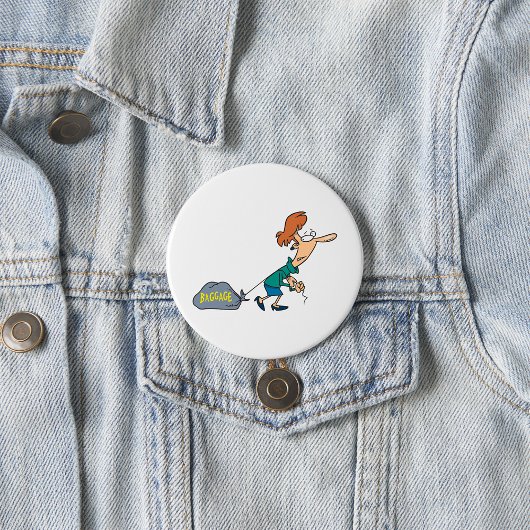 Lustige Frau mit emotionalem Gepäck Button