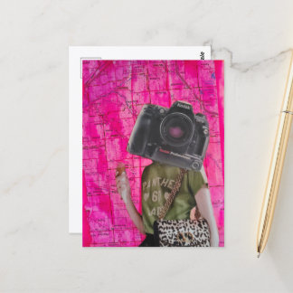 Lustige Frau mit Kamerakopf Collage Postkarte