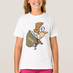 Lustige Frau schleppt schwere Posttasche T-Shirt