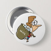 Lustige Frau schleppt schweren Postbeutel Button (Vorne & Hinten)