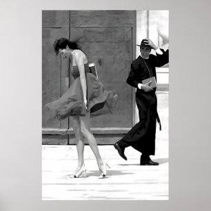 Lustige Frau und Priester in Paris Schwarzweiß Poster