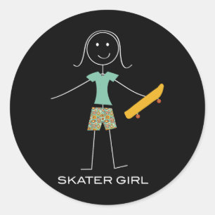 Lustige Frauen Skateboardfahren Skater Mädchen Ska Runder Aufkleber