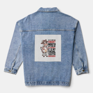 Lustige freche Kuh Kluger Mund Vintage-Grafik_1 Jeansjacke