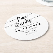 Lustige freie Getränke Save the Date Schwarzweiss Runder Pappuntersetzer (Angewinkelt)