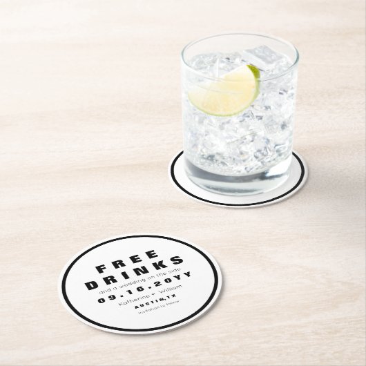 Lustige freie Schwarzweiss-Getränke Save the Date Runder Pappuntersetzer (Vor Ort)