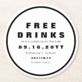 Lustige freie Schwarzweiss-Getränke Save the Date Runder Pappuntersetzer (Vorderseite)