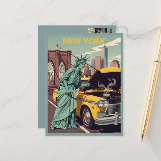 Lustige Freiheitsstatue NY Postkarte (Vorderseite/Rückseite Beispiel)