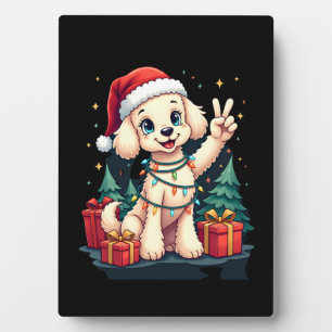Lustige Friedenshand Pudel Weihnachtslichter Damen Fotoplatte