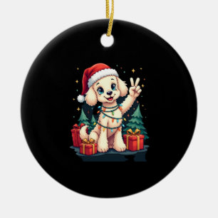 Lustige Friedenshand Pudel Weihnachtslichter Damen Keramik Ornament
