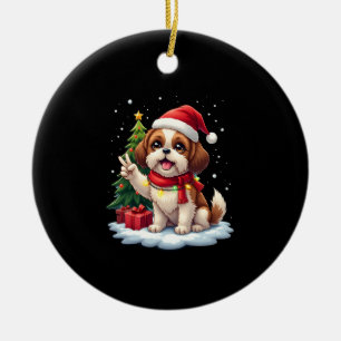 Lustige Friedenshand Shih Tzu Weihnachtslichter Da Keramik Ornament
