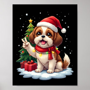 Lustige Friedenshand Shih Tzu Weihnachtslichter Da Poster