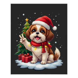 Lustige Friedenshand Shih Tzu Weihnachtslichter Da Poster