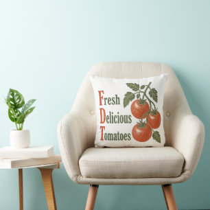 Lustige frische leckere Tomaten Vintage-Holzschnit Kissen