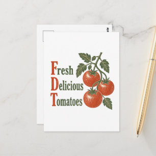 Lustige frische leckere Tomaten Vintage-Holzschnit Postkarte