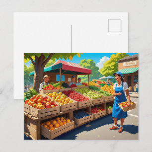 Lustige frische Obstverkäufer Postkarte