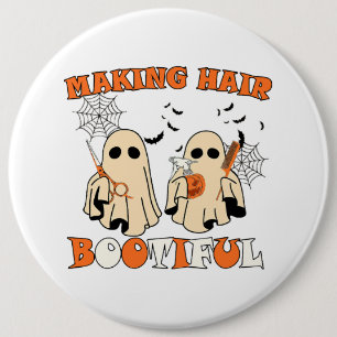 Lustige Frisuren machender Geist-Friseur Halloween Button