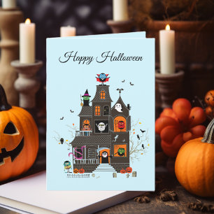 Lustige Frohe Halloween Geisterhaus Leute Karte