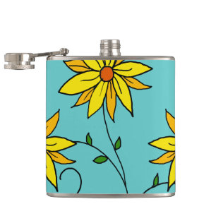 Lustige Fröhliche Gelbe Blumen Doodle-Kunst Flachmann