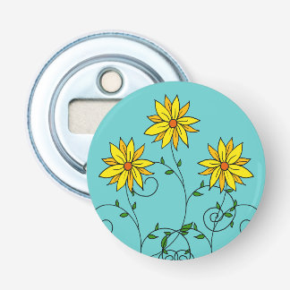 Lustige Fröhliche Gelbe Blumen Doodle-Kunst Flaschenöffner