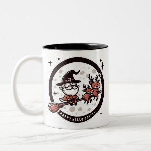Lustige "Fröhliche Hallo-Oops!" Santa-Hexe Zweifarbige Tasse