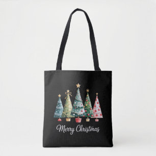 Lustige Fröhliche Weihnachtsbäume Bogen Santa Fami Tasche
