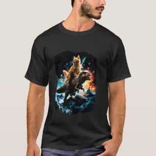 Lustige Galaxie 4 mit Katze auf Dinosaurier T-Shirt