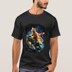 Lustige Galaxie mit Katze auf Dinosaurier reitend T-Shirt