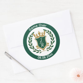 Lustige "Game Over" Hochzeitsmonogramm-Wappen Klas Runder Aufkleber