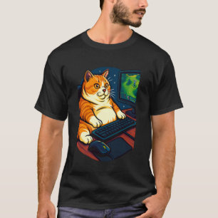 Lustige Gamer-Katze am Computer beim Spielen von S T-Shirt