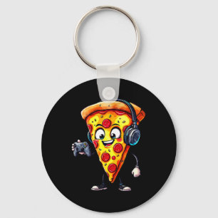 Lustige Gamer-Pizza-Essen-Videospiel-Männer-Jungen Schlüsselanhänger