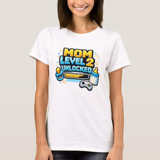 Lustige Gaming-Mutter Level 2 freigeschaltet Zweit T-Shirt (Vorderseite)