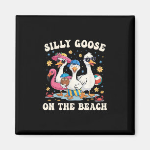 Lustige Gans am Strand passende Familiensommer-Va Magnet