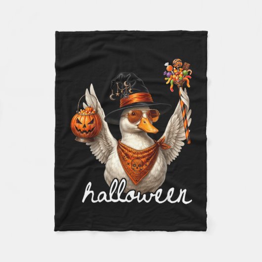 Lustige Gans Halloween Hexe Kürbis Geist Gans Fleecedecke (Vorderseite)