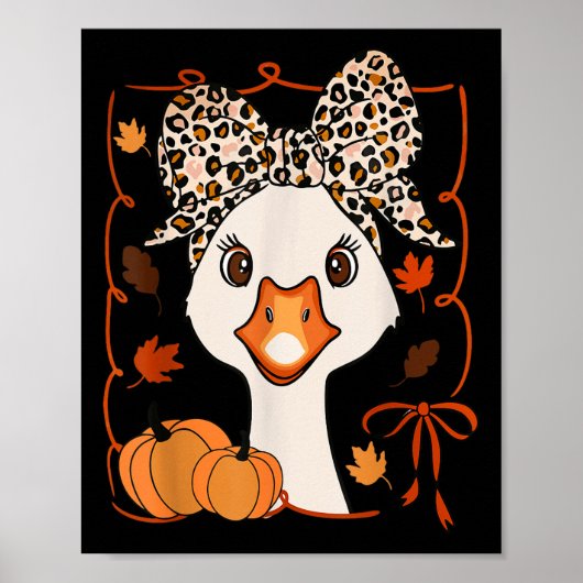 Lustige Gans Kürbis Saison Herbst Laub Blätter Als Poster (Vorne)