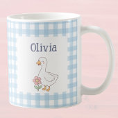Lustige Gans mit Blauem Gingham Charme Kaffeetasse