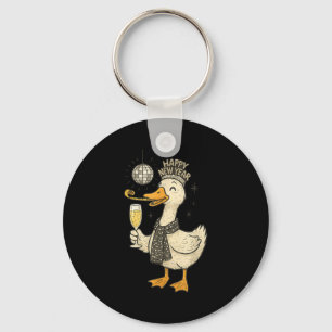 Lustige Gans mit Champagner Disco-Kugel Silvester Schlüsselanhänger
