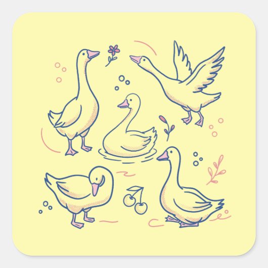 Lustige Gans-Muster Quadratischer Aufkleber (Vorderseite)