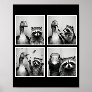 Lustige Gans und Waschbär-Fotobooth-Freunde Chaos Poster