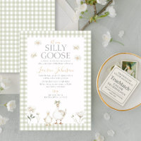 Lustige Gans Whimsical Grün Gingham Babyparty