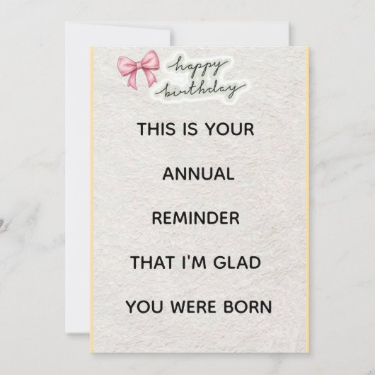 „Lustige Geburtstagskarte – Jährliche Erinnerung, Einladung (Vorderseite)
