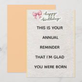 „Lustige Geburtstagskarte – Jährliche Erinnerung, Einladung (Vorne/Hinten)